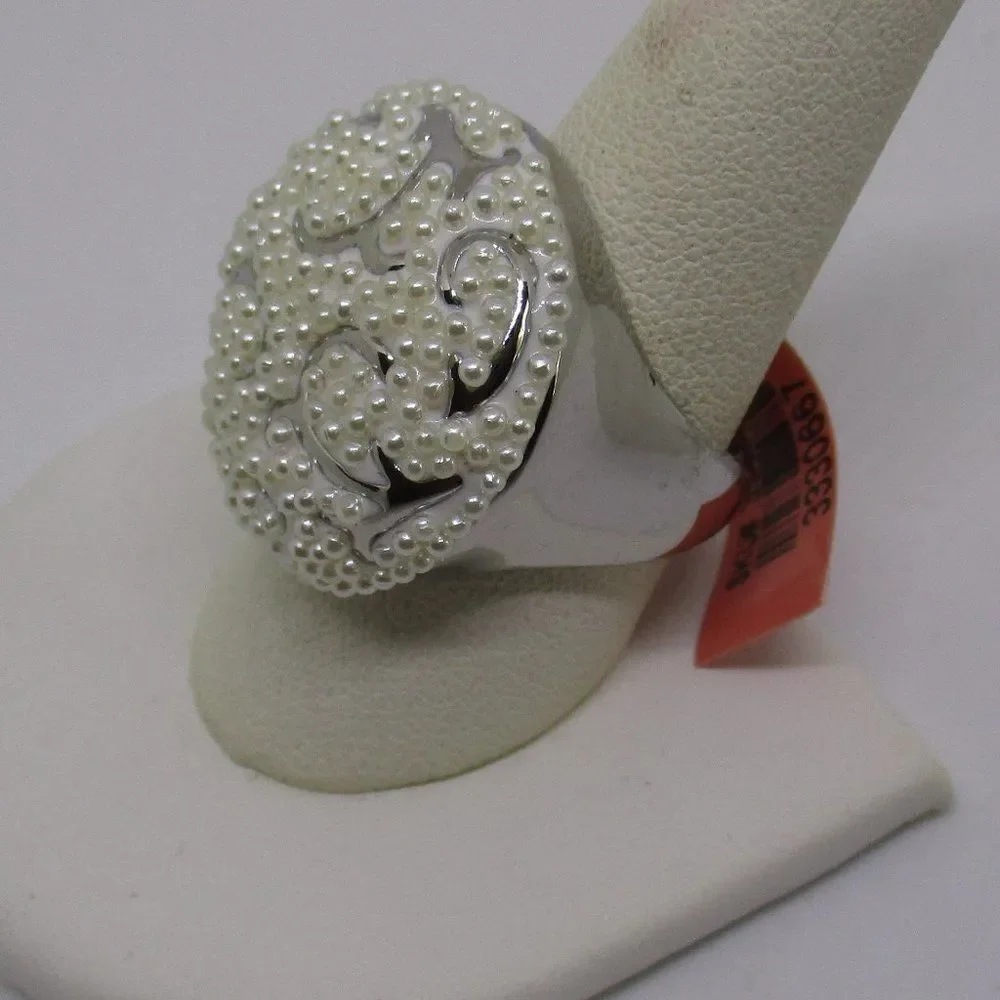 Simulated Pearl Ring in Stainless Steel Size 9
